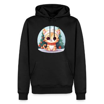 Winter Christmas Cat: Under the Pine Tree - Men's Premium Hoodie - black - Front - Nico (187cm) & Julia (174cm)