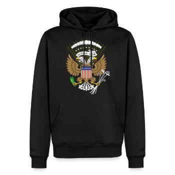 Faux sceau présidentiel 45 Es Un Titere - Molleton à capuche Premium pour homme - noir - Devant - Nico (187cm) & Julia (174cm)