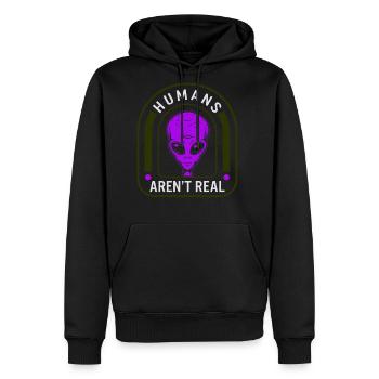 Alien Shirt, Humans Aren't Real Funny Alien Face - Men's Premium Hoodie - black - Front - Nico (187cm) & Julia (174cm)
