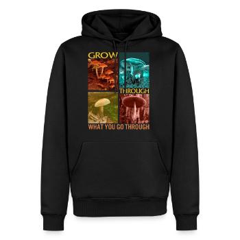 Fungi Shirt, Grow Through What You Go Through - Men's Premium Hoodie - black - Front - Nico (187cm) & Julia (174cm)