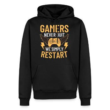 Gamers never quit we simply restart funny gamer - Men's Premium Hoodie - black - Front - Nico (187cm) & Julia (174cm)