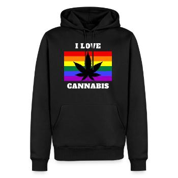 I love cannabis Queer Rainbowflag - Men's Premium Hoodie - black - Front - Nico (187cm) & Julia (174cm)