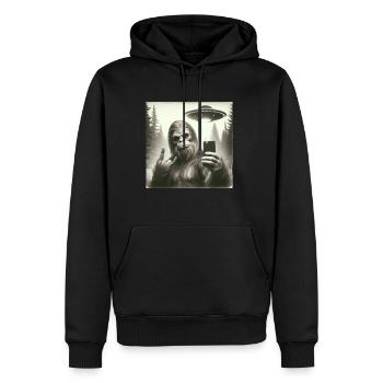 Retro Bigfoot Selfie with UFO - Men's Premium Hoodie - black - Front - Nico (187cm) & Julia (174cm)