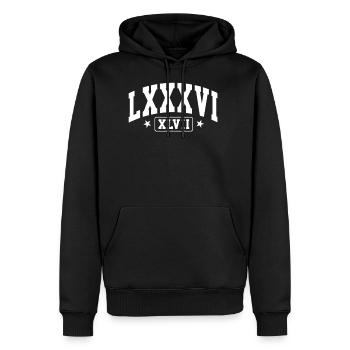 Roman Numeral Varsity Design - Men's Premium Hoodie - black - Front - Nico (187cm) & Julia (174cm)