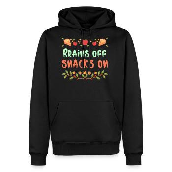 Brains Off snacks on-school lunch break t-shirt - Men's Premium Hoodie - black - Front - Nico (187cm) & Julia (174cm)