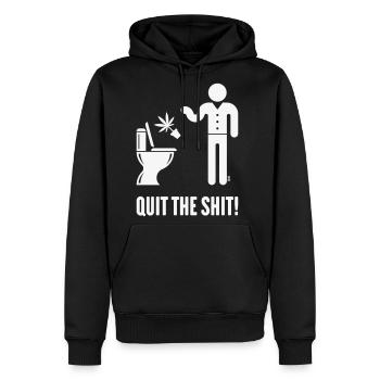 Quit The Shit! (Cannabis / Marijuana / Hemp / W) - Men's Premium Hoodie - black - Front - Nico (187cm) & Julia (174cm)