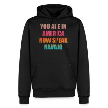 You are in America now speak - Men's Premium Hoodie - black - Front - Nico (187cm) & Julia (174cm)