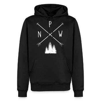 Pine Trees Pacific Northwest PNW with Arrows - Men's Premium Hoodie - black - Front - Nico (187cm) & Julia (174cm)