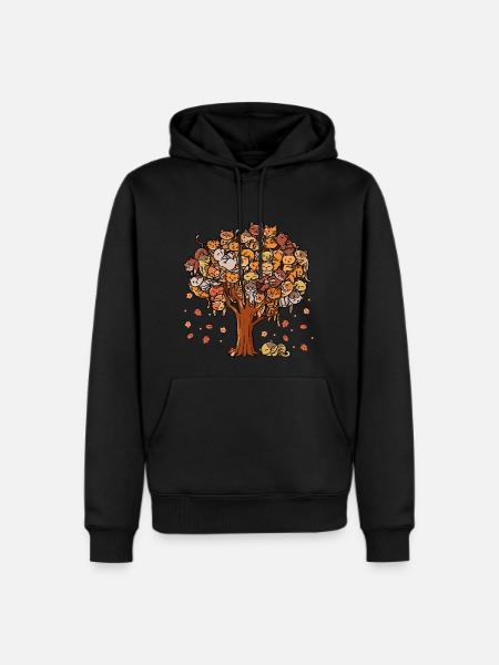 Autumn Tree Kittens Family Of Cats Fall Season - Men's Premium Hoodie - black