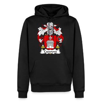 Casanova Coat Arms Family Crest - Men's Premium Hoodie - black - Front - Nico (187cm) & Julia (174cm)