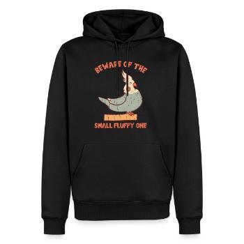 beware of the small fluffy one - cockatiel - Men's Premium Hoodie - black - Front - Nico (187cm) & Julia (174cm)