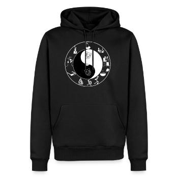 duality post - Men's Premium Hoodie - black - Front - Nico (187cm) & Julia (174cm)