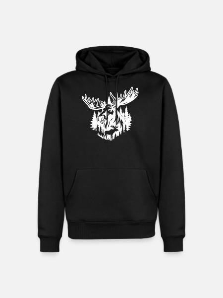 Majestic Moose Forest Illustration - Men's Premium Hoodie - black