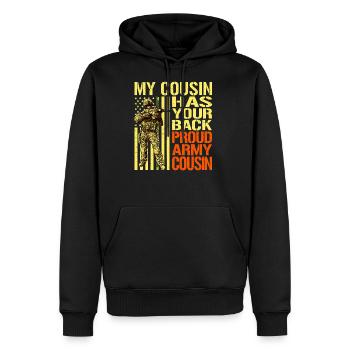 My Cousin Has Your Back Proud Army Relative Milita - Men's Premium Hoodie - black - Front - Nico (187cm) & Julia (174cm)