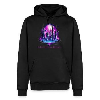 Neon Futuristic CyberScape Skyline - Men's Premium Hoodie - black - Front - Nico (187cm) & Julia (174cm)