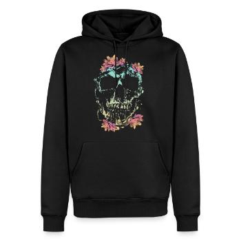Crâne avec fleurs - Vintage multicolore - Molleton à capuche Premium pour homme - noir - Devant - Nico (187cm) & Julia (174cm)