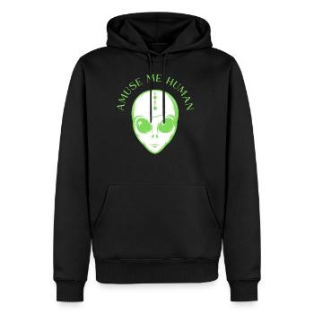 Amuse Me Human (with Space Alien Face) - Men's Premium Hoodie - black - Front - Nico (187cm) & Julia (174cm)