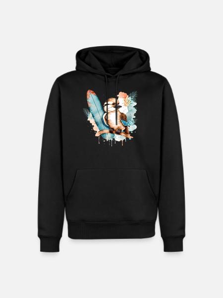 Surfing Bird Kookaburra Watercolor - Men's Premium Hoodie - black