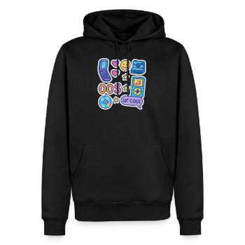 Retro Tech and Emojis Sticker Design - Men's Premium Hoodie - black - Front - Nico (187cm) & Julia (174cm)