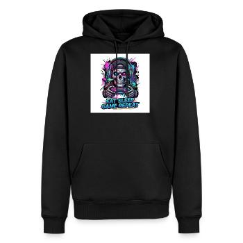 Eat Sleep Game Repeat Gamer Skull Esports Streetwe - Men's Premium Hoodie - black - Front - Nico (187cm) & Julia (174cm)