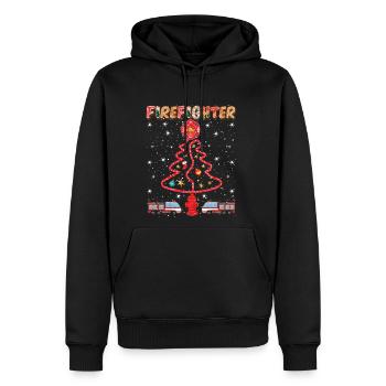 Fire Hose Christmas Pine Tree Firefighter - Men's Premium Hoodie - black - Front - Nico (187cm) & Julia (174cm)