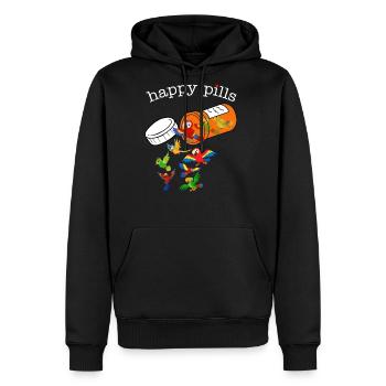 Happy Pills Parrot - Men's Premium Hoodie - black - Front - Nico (187cm) & Julia (174cm)