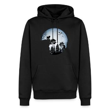 Dog, Mountain Pine Trees, Birds - Freedom - Men's Premium Hoodie - black - Front - Nico (187cm) & Julia (174cm)