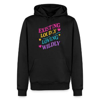 Queer Pride Queer Joy LGBTQ+ Affirmation Trans - Men's Premium Hoodie - black - Front - Nico (187cm) & Julia (174cm)