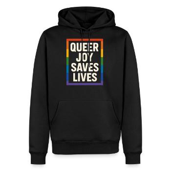 Queer Pride Queer Joy LGBTQ+ Affirmation Trans - Men's Premium Hoodie - black - Front - Nico (187cm) & Julia (174cm)