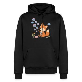 Cute fox blowing colorful soap bubbles  - Men's Premium Hoodie - black - Front - Nico (187cm) & Julia (174cm)