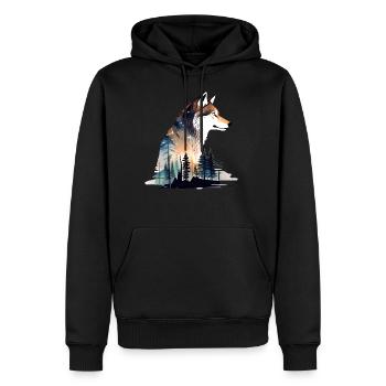 Wolf Pine Trees - Men's Premium Hoodie - black - Front - Nico (187cm) & Julia (174cm)