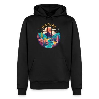 Nature circular graphic with mountains, trees and - Men's Premium Hoodie - black - Front - Nico (187cm) & Julia (174cm)