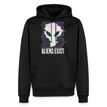Aliens Exist Aesthetic Glitch Art Alien UFO - Men's Premium Hoodie - black - Front - Nico (187cm) & Julia (174cm)