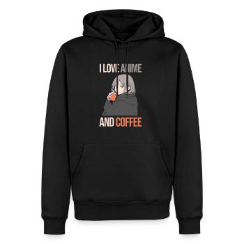 J’adore l’ANIME et le CAFÉ - Art graphique - Molleton à capuche Premium pour homme - noir - Devant - Nico (187cm) & Julia (174cm)