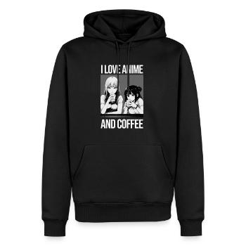 J’adore l’ANIME et le CAFÉ - Art graphique - Molleton à capuche Premium pour homme - noir - Devant - Nico (187cm) & Julia (174cm)