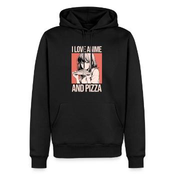 J’adore l’ANIME et la PIZZA - Art graphique - Molleton à capuche Premium pour homme - noir - Devant - Nico (187cm) & Julia (174cm)