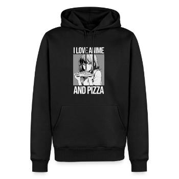 J’adore l’ANIME et la PIZZA - Art graphique - Molleton à capuche Premium pour homme - noir - Devant - Nico (187cm) & Julia (174cm)
