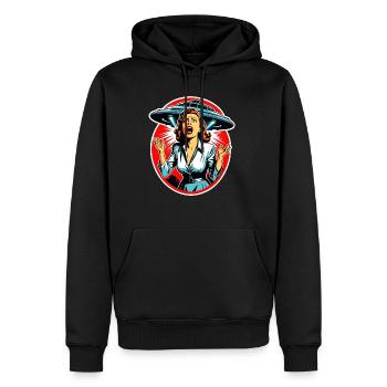 Woman is terrified of UFO and Alien Abduction. - Men's Premium Hoodie - black - Front - Nico (187cm) & Julia (174cm)