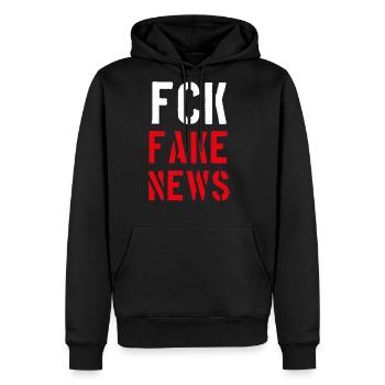 Fuck fake news - cadeau - Molleton à capuche Premium pour homme - noir - Devant - Nico (187cm) & Julia (174cm)