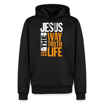 Jesus The Way Truth Life John - Men's Premium Hoodie - black - Front - Nico (187cm) & Julia (174cm)
