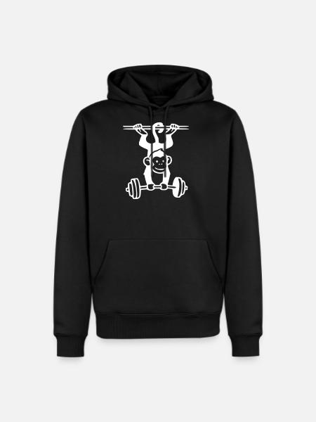 Primate Power - Funny Monkey Weightlifting (white) - Men's Premium Hoodie - black