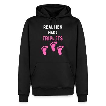 Real men make triplets funny with pink baby feet - Men's Premium Hoodie - black - Front - Nico (187cm) & Julia (174cm)