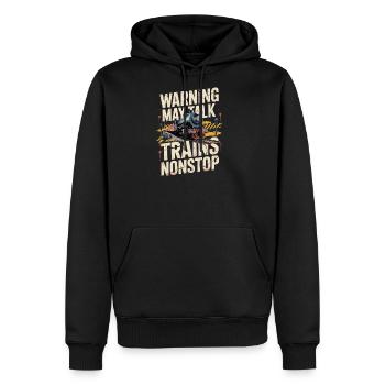  Warning May Talk Trains Nonstop Enthusiast - Men's Premium Hoodie - black - Front - Nico (187cm) & Julia (174cm)