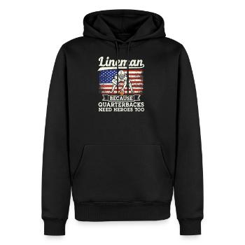 Lineman Mom Quarterbacks Need Heroes USA Flag - Men's Premium Hoodie - black - Front - Nico (187cm) & Julia (174cm)