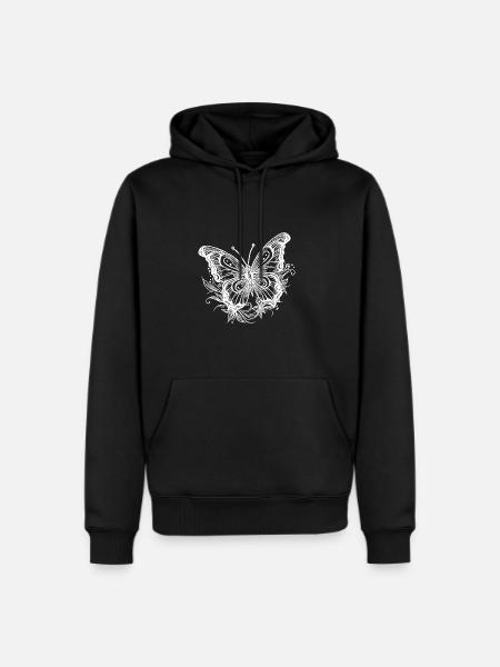 Flower Tattoo Style Butterfly - Men's Premium Hoodie - black