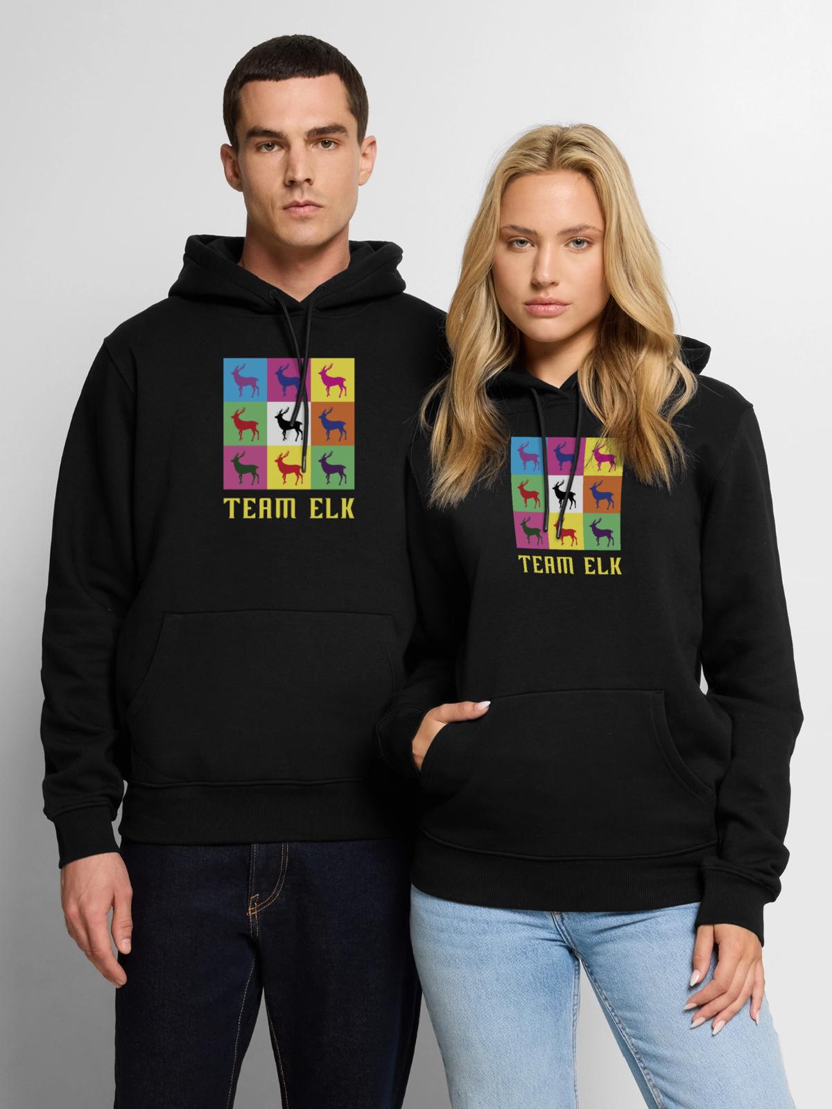 Team Elk - Men's Premium Hoodie - black - Front - Nico (187cm) & Julia (174cm)