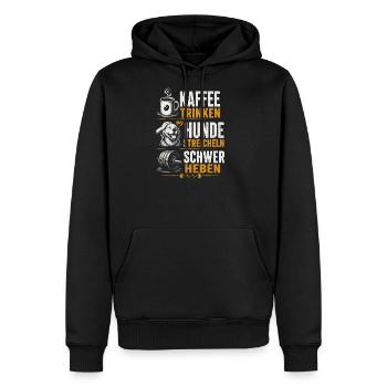 Kaffee trinken, Hunde streicheln, schwer heben  - Men's Premium Hoodie - black - Front - Nico (187cm) & Julia (174cm)