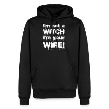 Je ne suis pas une sorcière, je suis un t-shirt de ta femme - Molleton à capuche Premium pour homme - noir - Devant - Nico (187cm) & Julia (174cm)