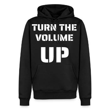 TURN THE VOLUME UP ! - Men's Premium Hoodie - black - Front - Nico (187cm) & Julia (174cm)