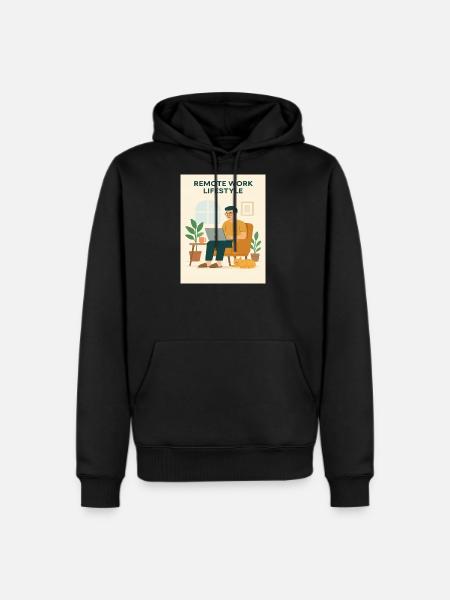 Remote Work Lifestyle Illustration - Men's Premium Hoodie - black